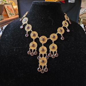 Vintage Goldette Gilt & Amethyst Crystal Waterfall Statement Necklace